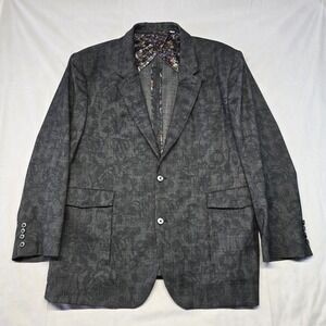 Robert Graham Floral Print Blazer Sport Coat Men Size 50R Black